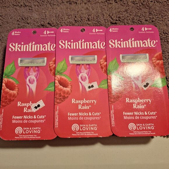 3‎ PACKS Skintimate Raspberry Rain 4 Blade Disposable Razors Scented 12 Count - Picture 1 of 5